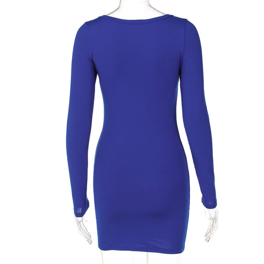 Voguable Diamond Bandage Pure Color V Neck Skinny Mini Dress Bodycon Party Streetwear Concise Y2K