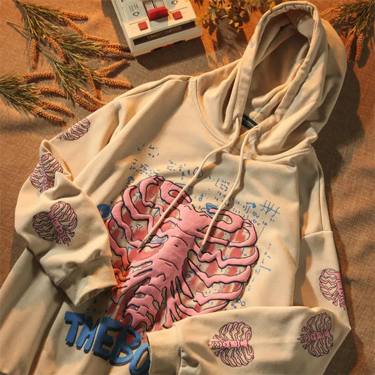 Streetwear Khaki Y2K Tops Skull print Grunge Gothi Oversized Hoodie Streetwear Wohip-hop Kawaii FeSweatshirts