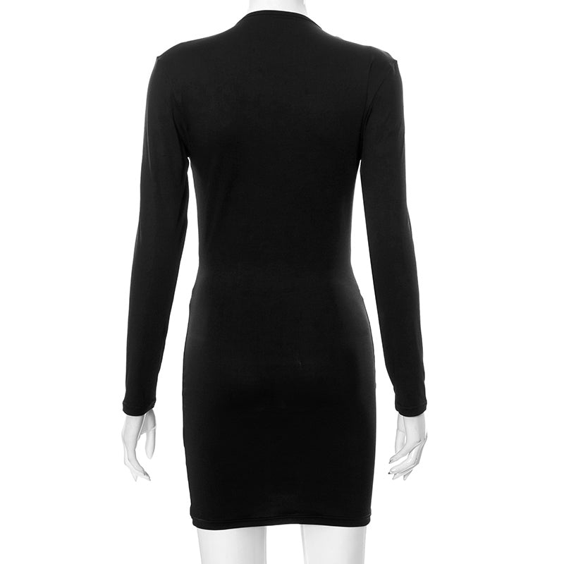Voguable Solid Hollow Out Revealing Long Sleeves Mini Dress Bodycorn Elegant Party Club Outfits Y2K