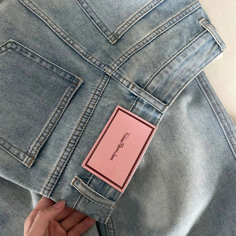 High Street Pink Label Jeans Women Small Pear Casual Wide Leg High Waist Straight Jeans