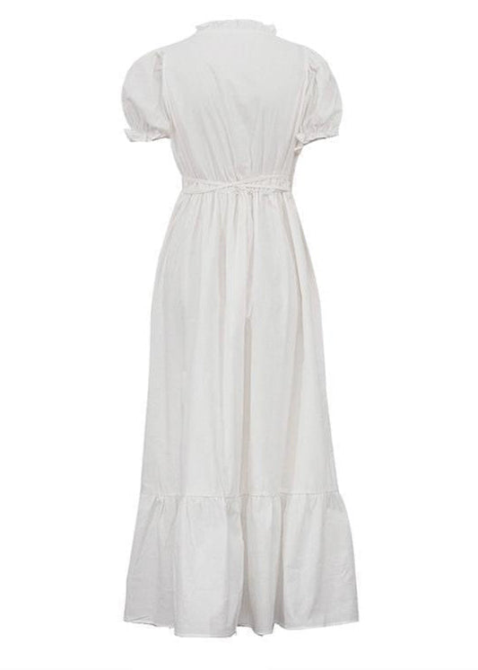 Ivory Grace - Puff Sleeve Linen Midi Dress