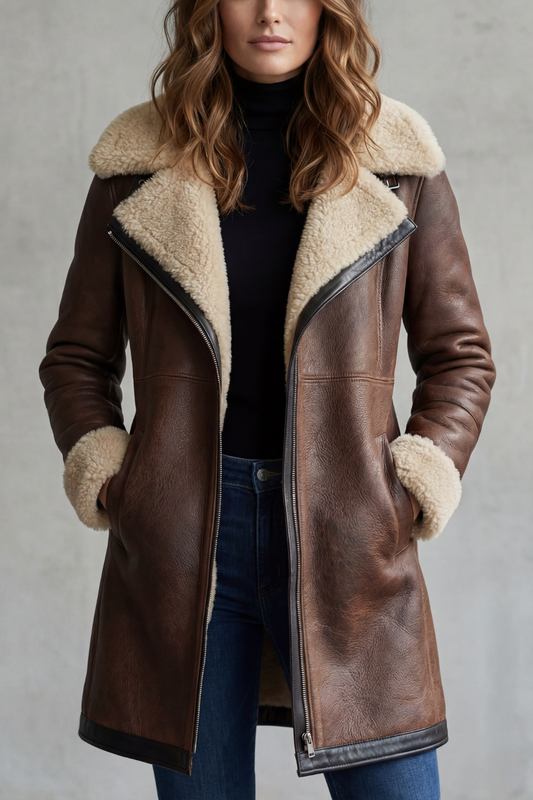 Isla Leather Shearling Lined Longline Coat