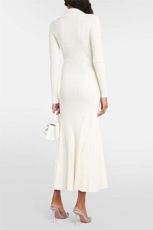 Jersey Button Long Sleeve Midi Dress