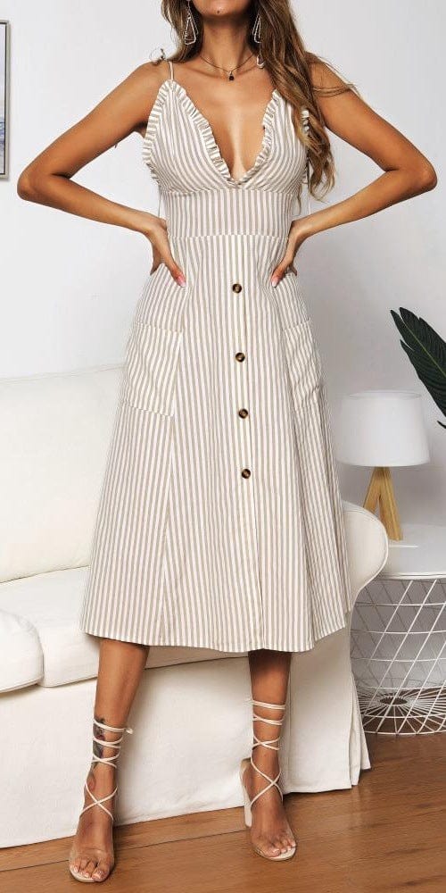 Plunge Neck Nautical Striped Dress