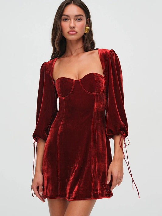 JULISSA MO Sexy Backless Lace Up Women Dress Black Long Sleeve Square Collar Dress Female Winter Slim Elegant Party Club Outfit