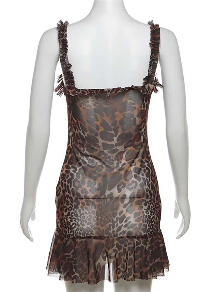 JULISSA MO Sexy Backless Print Leopard Women Dress Spaghetti Strap High Waist Dress Female Summer Skinny Elegant Party Clubwear