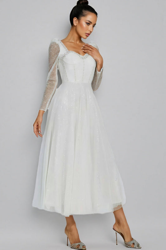 Junond White Mesh Midi Dress