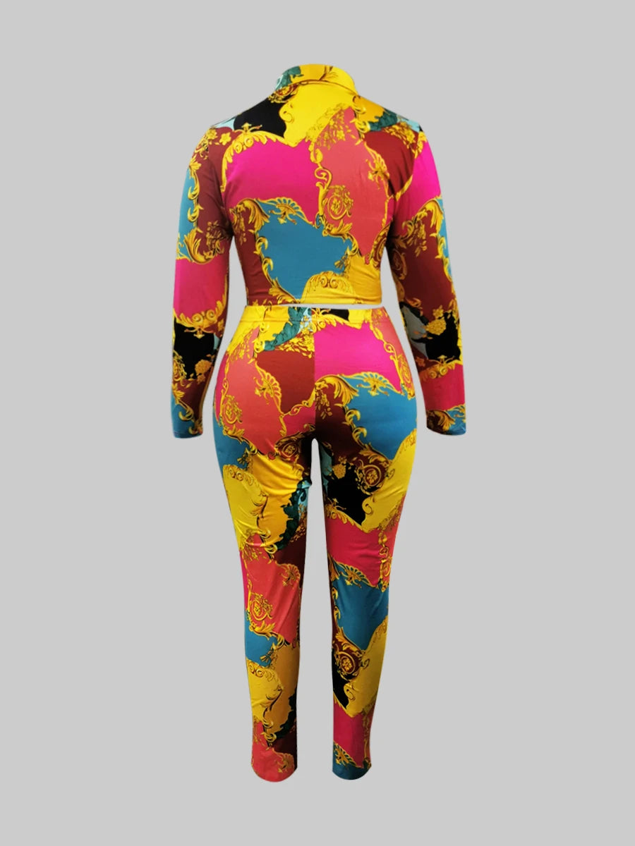 Plus Size Mixed Print Regular Fit Pants Set Fashion New 2025 Long Sleeve Shirt Causal Loose Slim Long Trouser Two Pieces