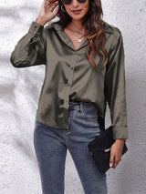 Blusa de satén con cuello holgado y botones para mujer | Ideal para primavera/verano