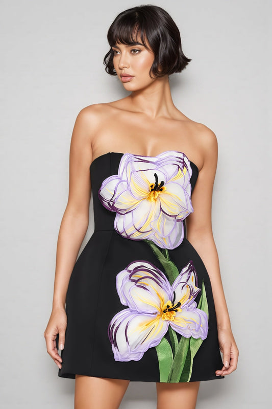Fennl Black Floral Bustier Mini Dress