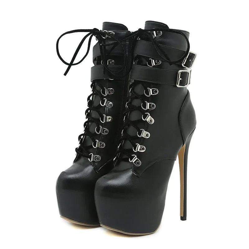 Bold Sexy Buckle Strap Extreme High Heel Platform Boots High Heel