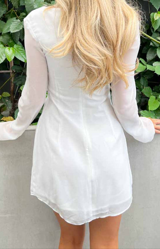 Roma White Long Sleeve Mini Dress