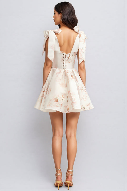 Zinat Beige Pink Floral Mini Dress