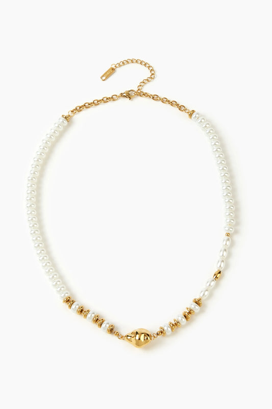 Mauve Faux Pearl Metal Decor Necklace