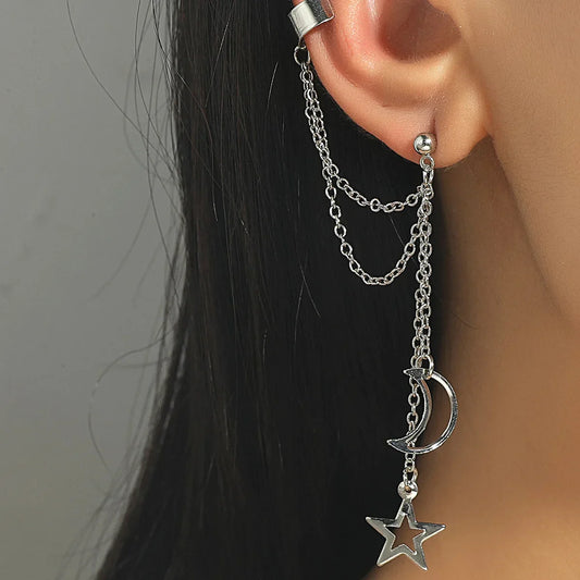 New Moon Personality Double Pierced Ear Girls Jewelry Earring
