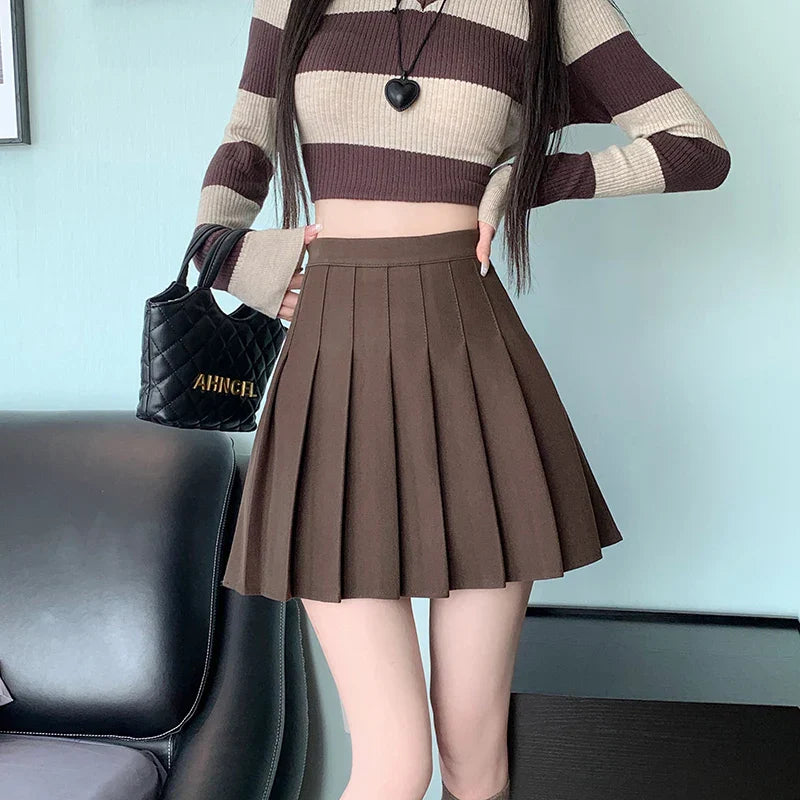 FashionSierra - New Korean Preppy Style Mini Pleated Women 2025 New High Waist Woolen Autumn Winter Casual Wool Skirt