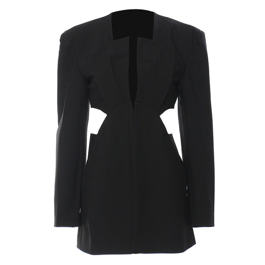 Office Side Waist Baring Slim Fit Exquisite Cut Personality Fashionable Jacket