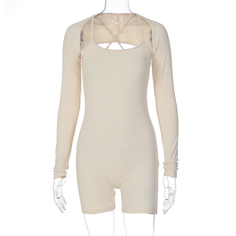 Women Clothing Autumn Sexy U Collar Shawl Tight Jumpsuit
