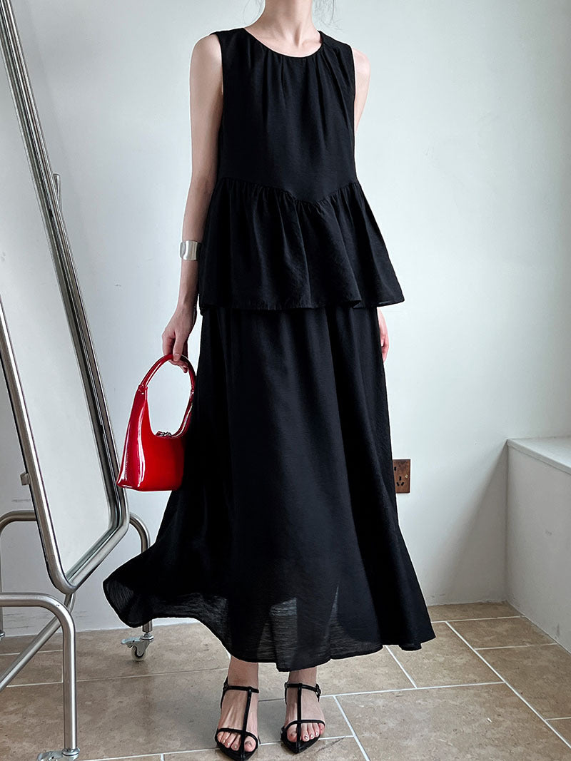 Summer Lightweight Sleeveless Vest Doll Shirt Skirt Two Piece Set Loose Tencel Suit Women