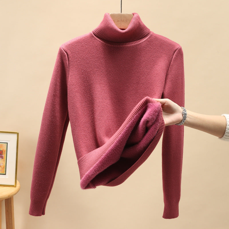 Jersey rosa de punto con cuello alto y forro polar para mujer | Ideal para otoño/invierno