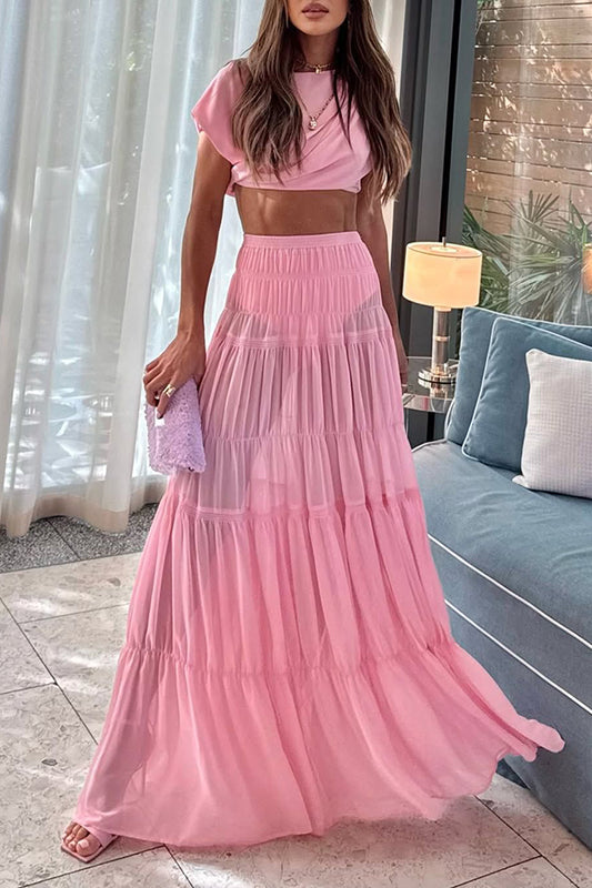 Stunning Chiffon Elastic Waist Layered A-line Maxi Skirt