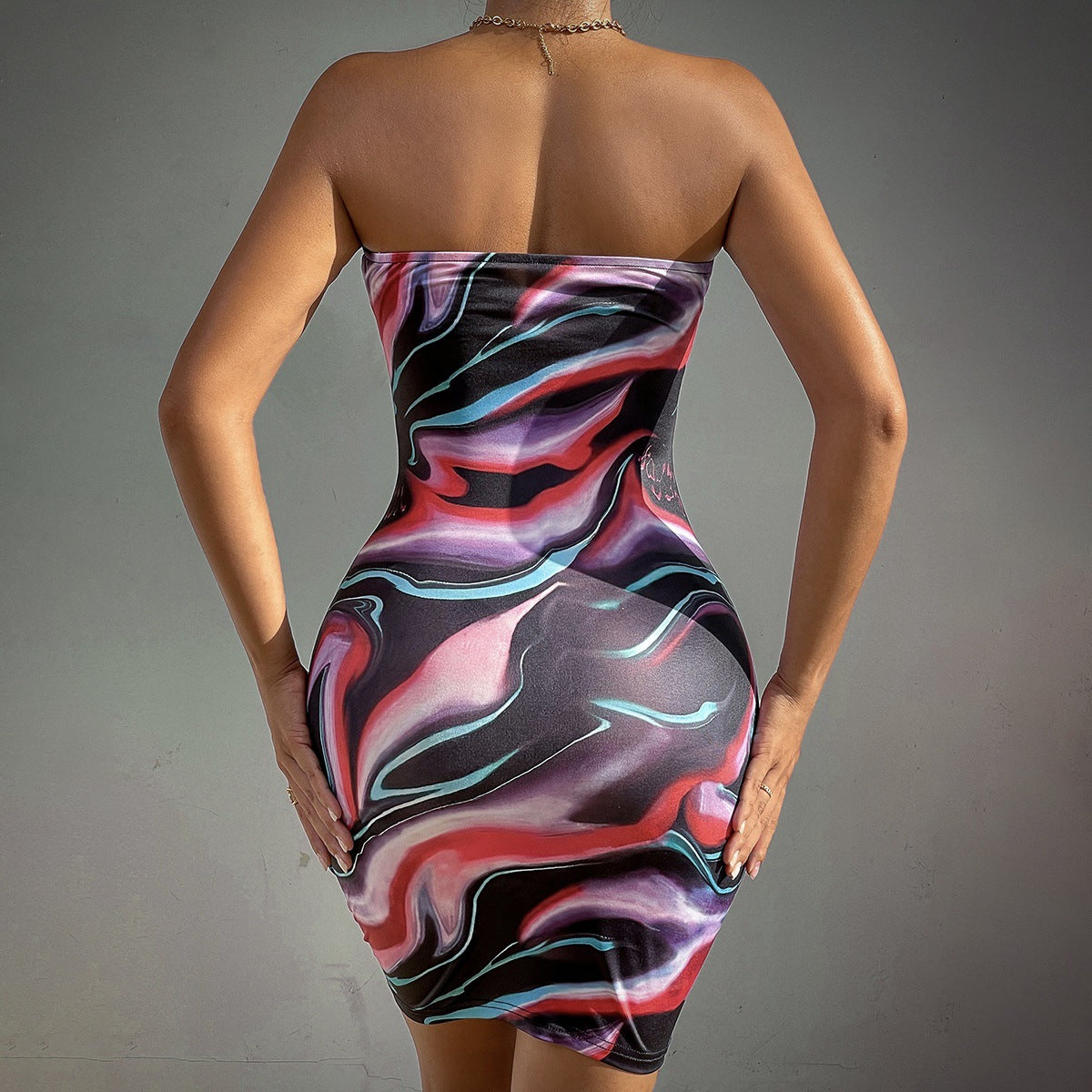 Arrival Color Printed Sexy Sexy Tube Top Backless Slim Sheath Dress for Women