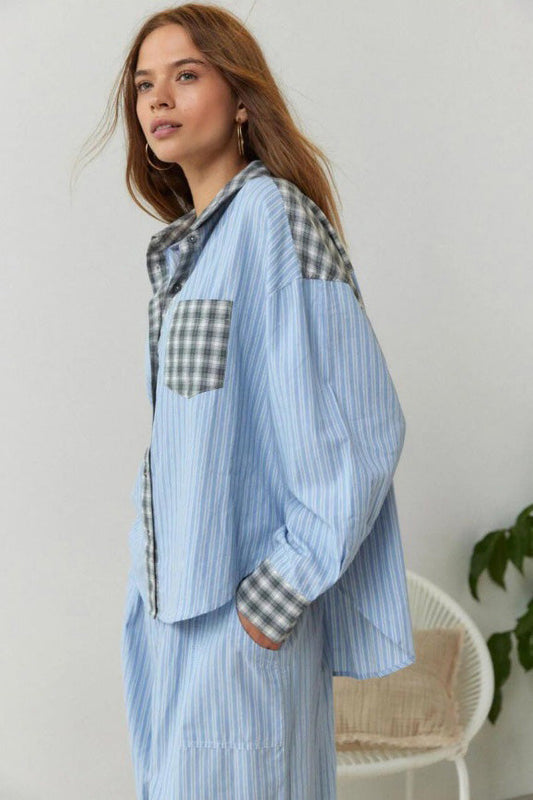 Conjunto de pijama azul cielo con empalme suelto