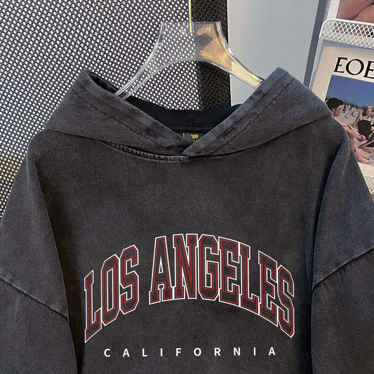 High Street Wash Vintage Pure Cotton Chinese Cotton Composite Hooded Sweatshirt Autumn Washed Distressed Waxed Top