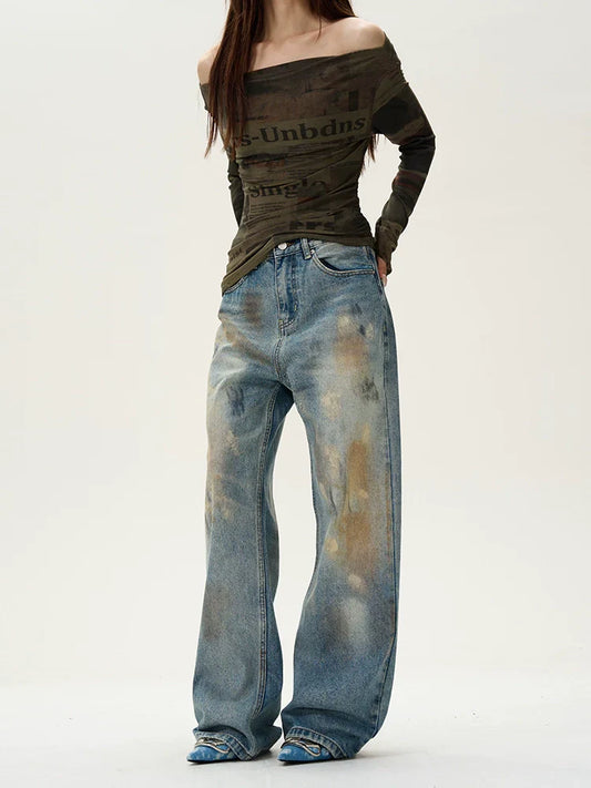Distressed Blue Wide Leg Baggy Jeans