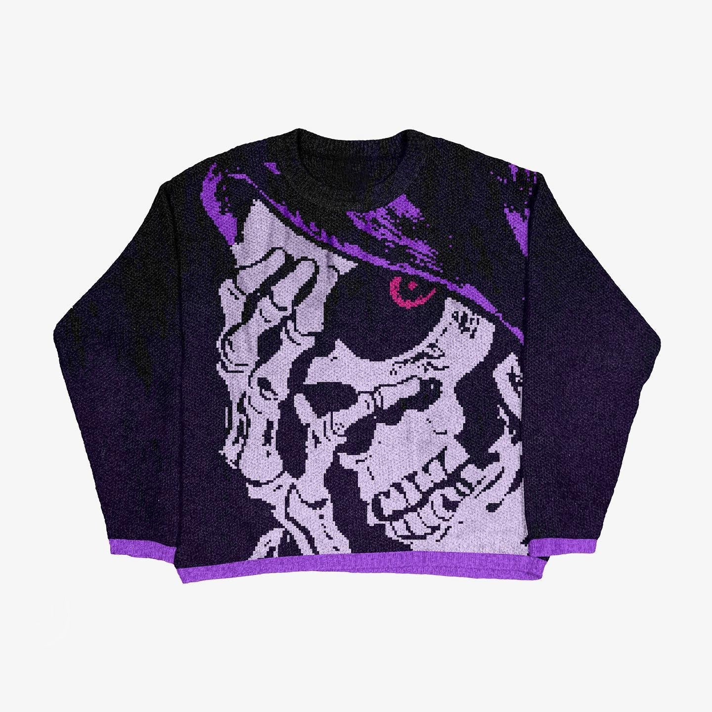 Grunge Insect Printed Crewneck Loose-Fit Knit Sweater