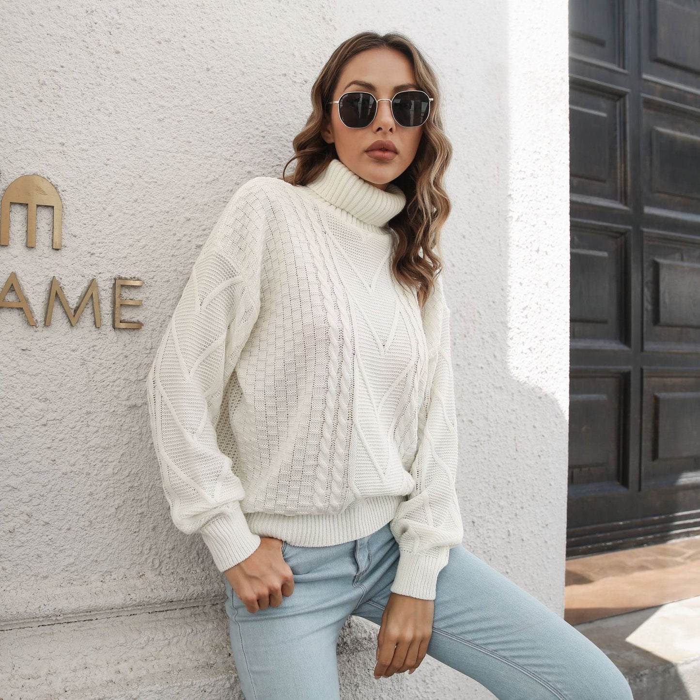 Design Three Dimensional Turtleneck Sweater Women Loose Autumn Winter Long Sleeve Sweater