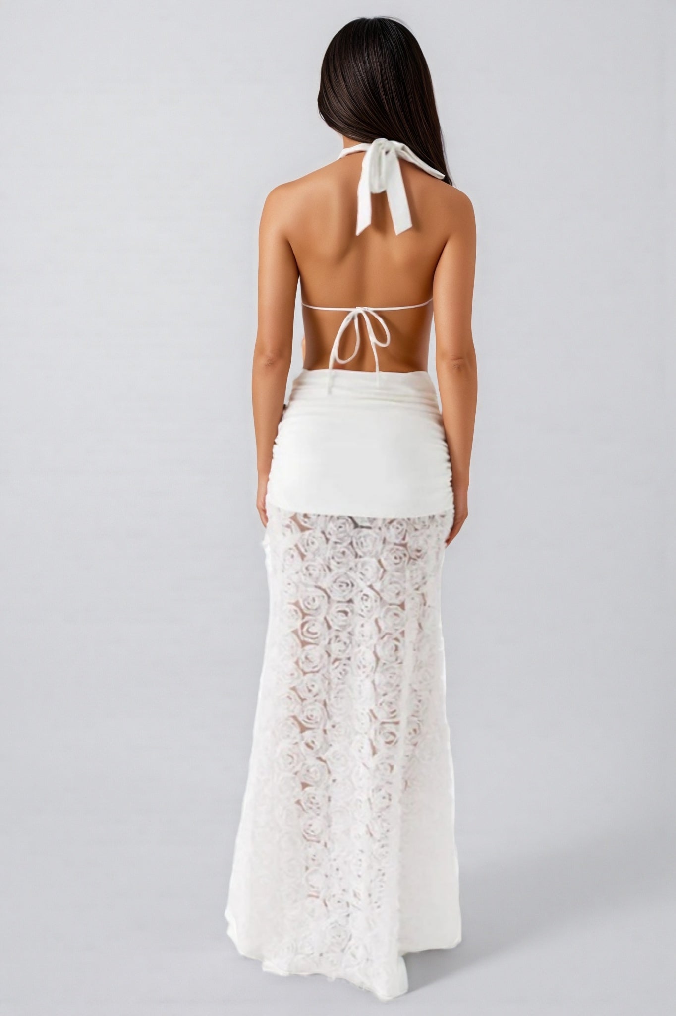 Zeni 3D Floral Backless Maxi Dress
