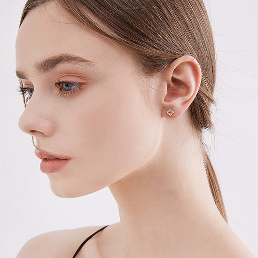 Gold Plated Micro Pavé Clover Stud Earrings