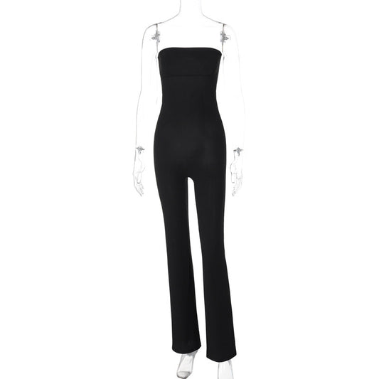 Women Clothing Spring Summer Slim Solid Color Tube Top Jumpsuit