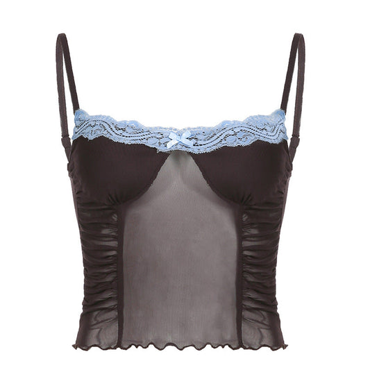 Patchwork Mesh Crop Cami Top
