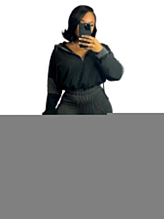Women Clothing Twist Strip Sweater Stitching Hooded Bell Bottom Pants Two Piece Sets
