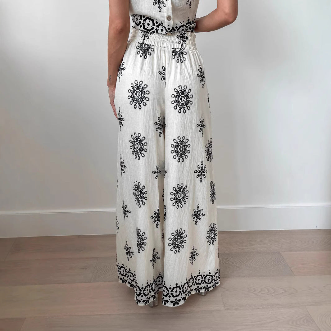 Women Wear Sexy Print Sling Wide Leg Sets