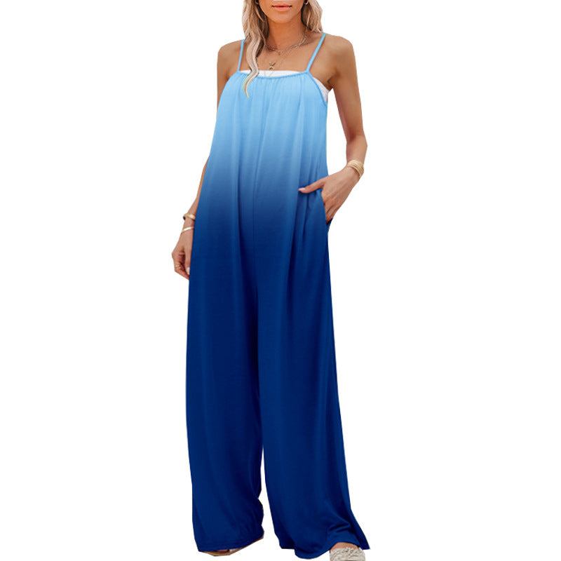 Summer Women Clothing Casual Loose Sleeveless High Waist Jumpsuit