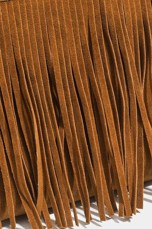 Bolso bandolera marrón con flecos de vaquero occidental