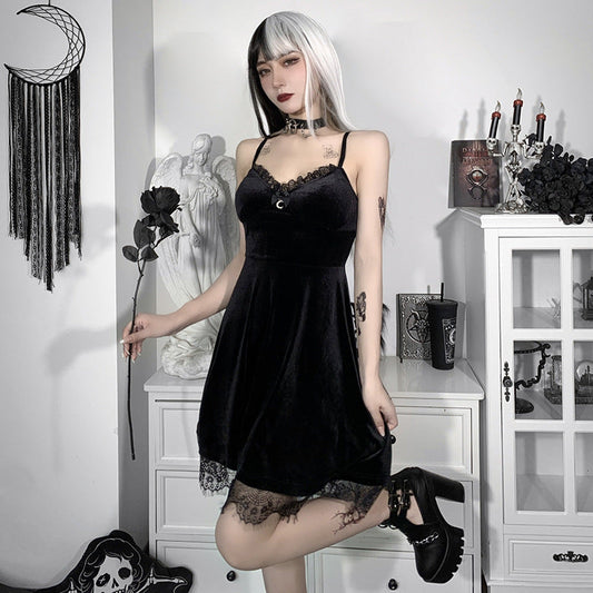 Lace Splice Backless Strap Mini Dress