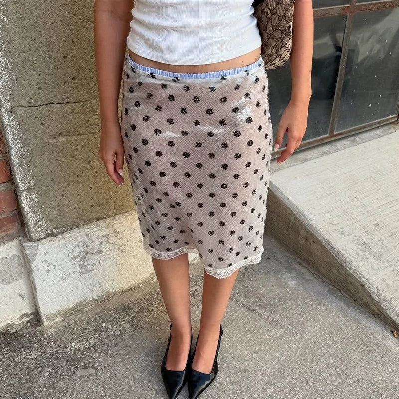 Chyanne Polka Dot Lace Midi Skirt