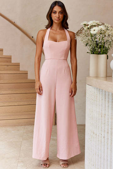 Women Clothing Spring Summer Solid Color Halter Backless Wide Leg Casual Jumpsuit