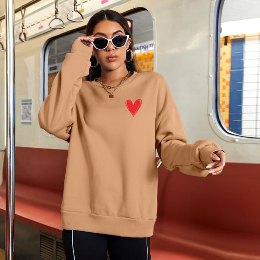 Casual Love Heart Line Letter Graphic Print round Neck Long Sleeve Sweatshirt Sweatshirt