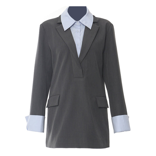 Autumn Stitching Color Matching Loose Design Blazer Tops Women