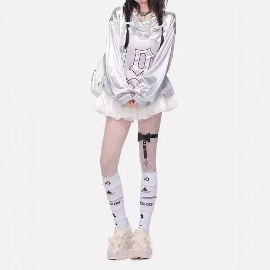 Punk Embroidery Lace Up Long Sleeve T-shirt