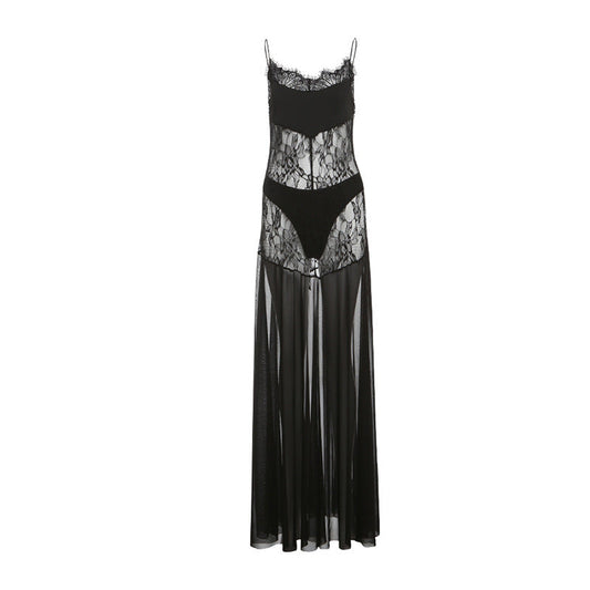Spring Summer Women Clothing Sexy See through High Waist Slim Strap Dress Two Piece Sets