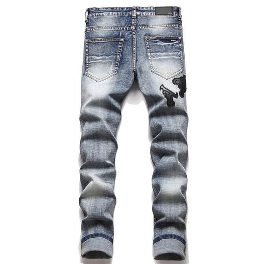 Punk Printed Stretch Slim Men's Denim Pants