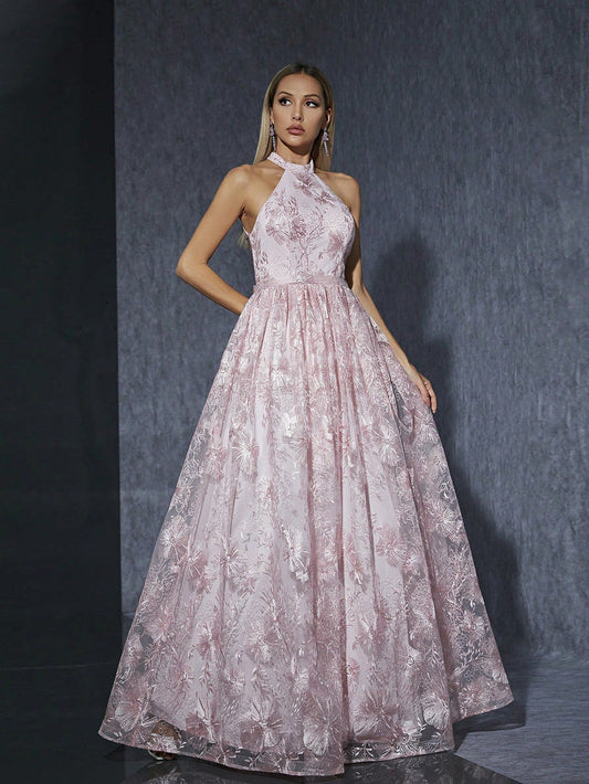 Halter Pink Sweet Girl Dress Photo Birthday Party Cocktail Evening Dress