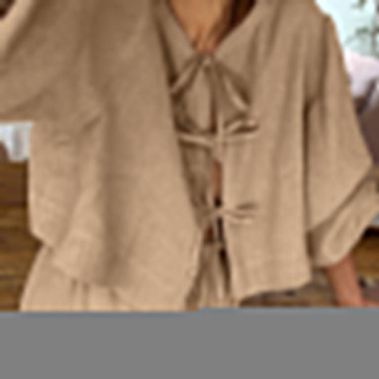 Women Clothing Retro Tea Dress for Women Puff Sleeve Shirt Set Summer