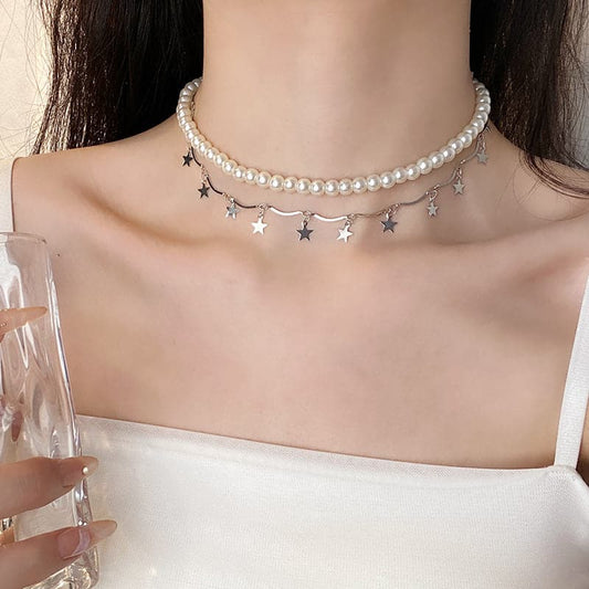 Faux pearl layered tassels choker necklace | Festival Outfits Women